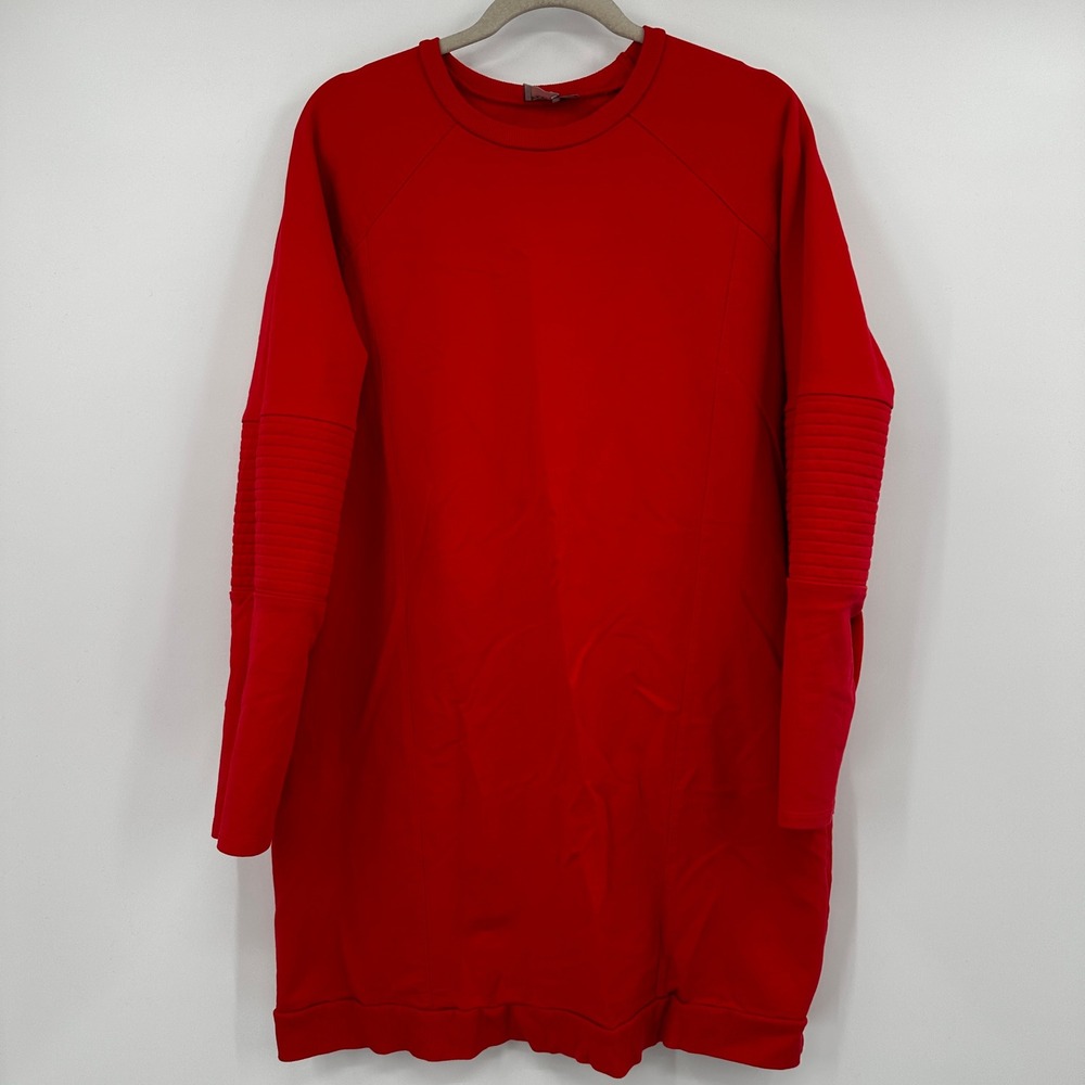 ASOS Red Long Sleeve Crew Neck Sweatshirt Dress Moto Elbow Details US 16